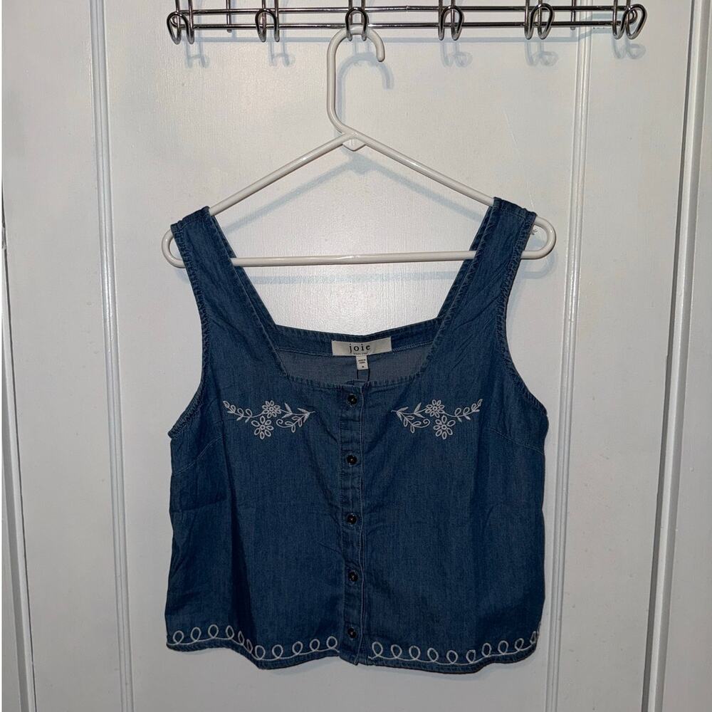 New Joie Denim Embroidered Button Down Tank Top Women's size M